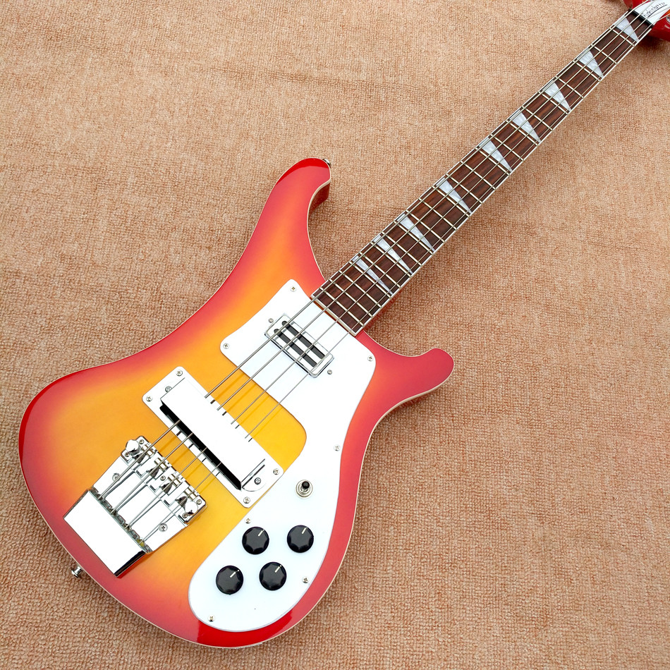 Top quality Rick 4003 model Ricken 4 strings Electric Bass guitar in Cherry burst color Chrome hardware, Free shipping