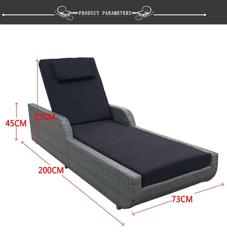 Chaise Lounge Outdoor Rattan Wicker Sun Bed Hotel Wooden Backrest Adjustable