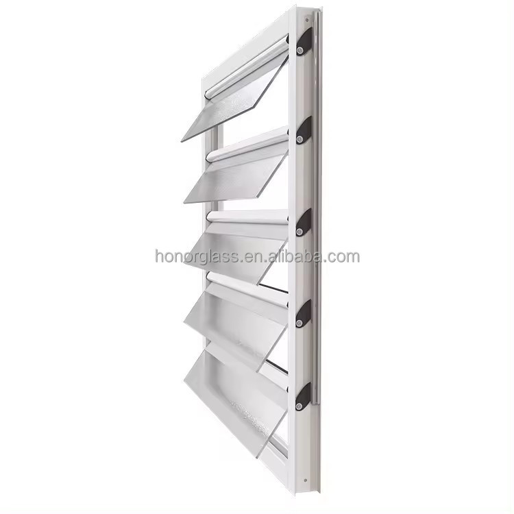 Aluminium Fixed Louver Glass Window Tempered Glass Manual Operation Custom
