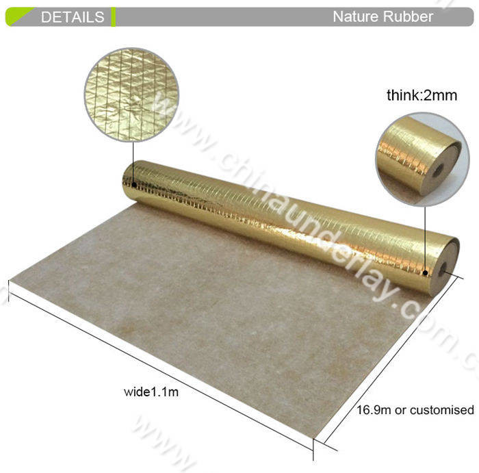 2.5kg/Sqm Rubber Carpet Underlay For Wood Floors 3mm With silver Film