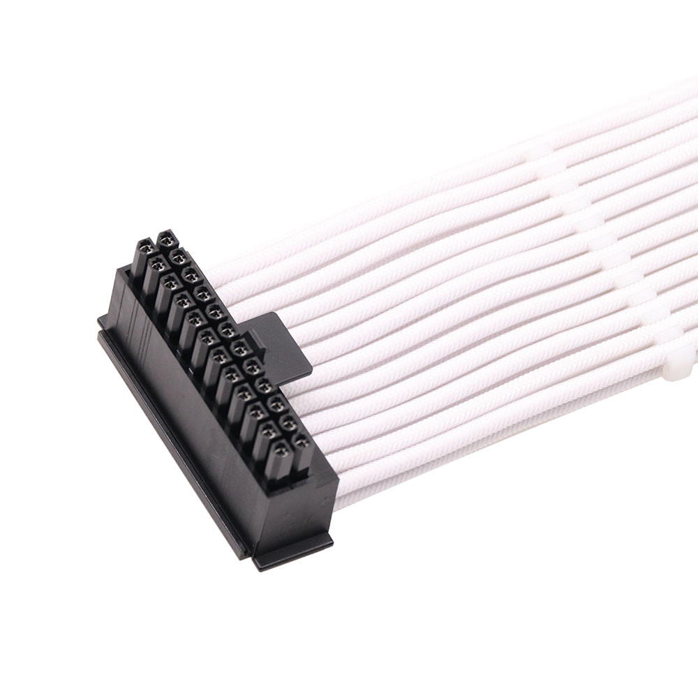 PSU Power Supply Extension Cable Sleeved 24pin ATX Female to Male White Elbow Data Cable Computer