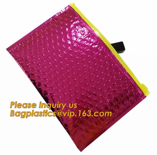 Holographic Factory Shiny gold Cosmetic bag Zipper Bubble Bag zip-lock Slider Padded Mailer metallic bubble zipper bagea