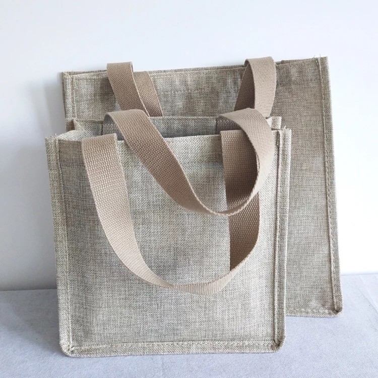 Long Rope Reusable Jute Shopping Bags / Elegant Jute Monogram Tote Bag