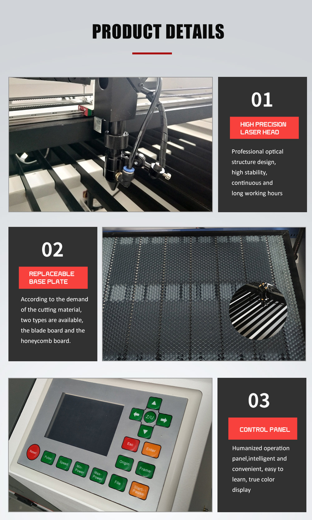 Industrial Dual Head Laser Cutter 90*60cm Knife Strip Honeycomb Platform