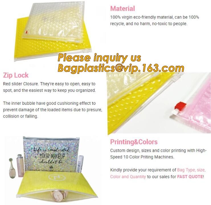 Cosmetic Slider Zip lockkk Bubble Bags Bubble Slide Pouch,Zip lockkk esd bubble bag bubble packaging wrap cosmetic pouch slide