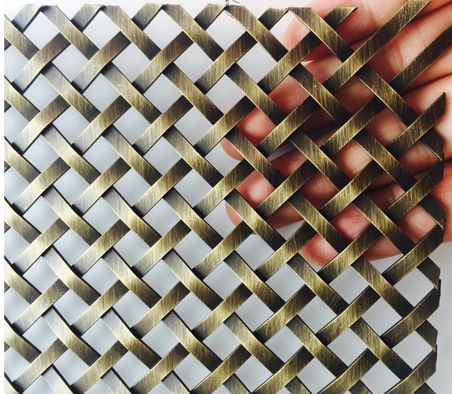 Frame Antique Brass Crimped Woven Wire Mesh Decorative Metal For Architecture