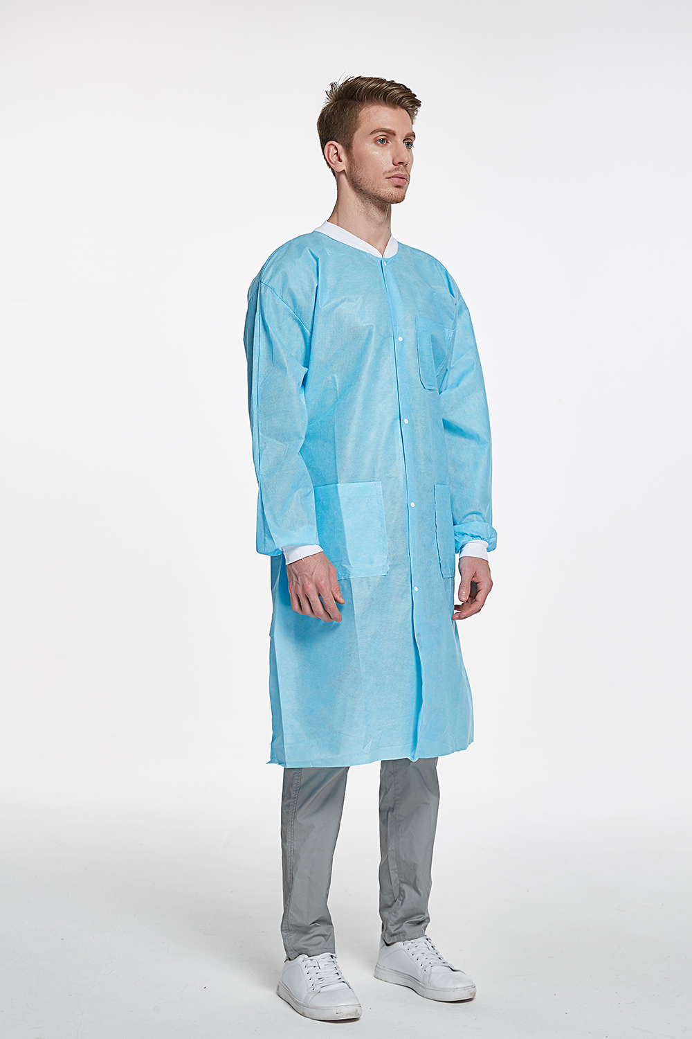 S&J High Performance custom color design SMS Disposable Lab Coat With Knit Cuffs and Collar