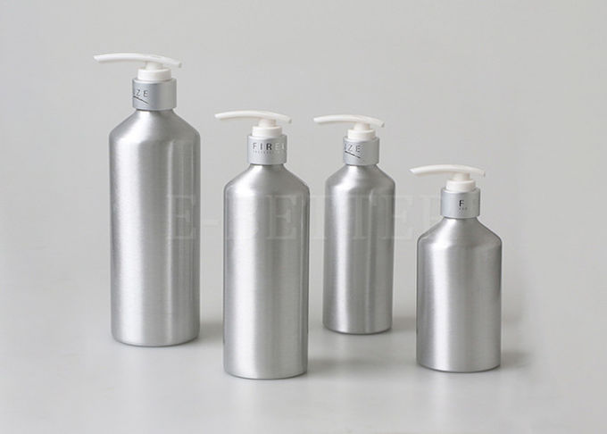 Empty Silver Aluminum Cosmetic Bottle With Lotion Pump 500ml Recycled