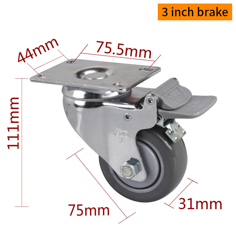ISO9001 Industrial Plate Mount Caster Wheels 3 inch 75mm 5723P-77