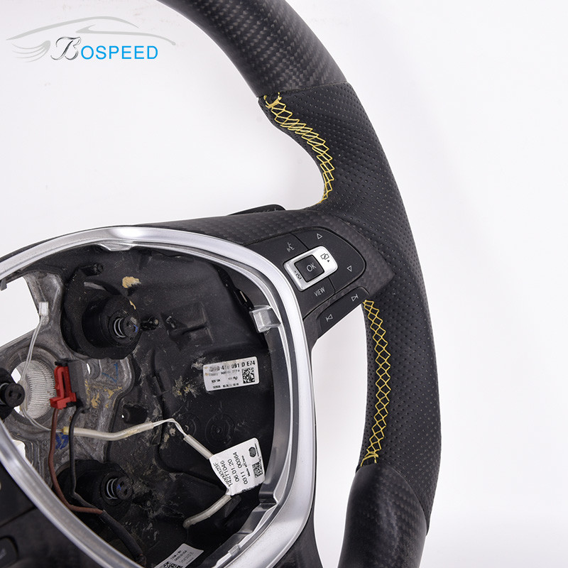 Black Leather Golf Mk8 Vw Racing Steering Wheel Carbon Fiber Grey Stripe