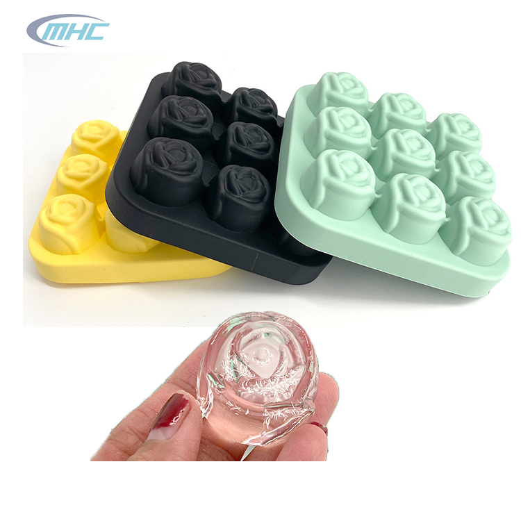 Silicone Small Rose Shaped Ice Cubes Maker Sustainable 9 Cavity 1.2 Inch