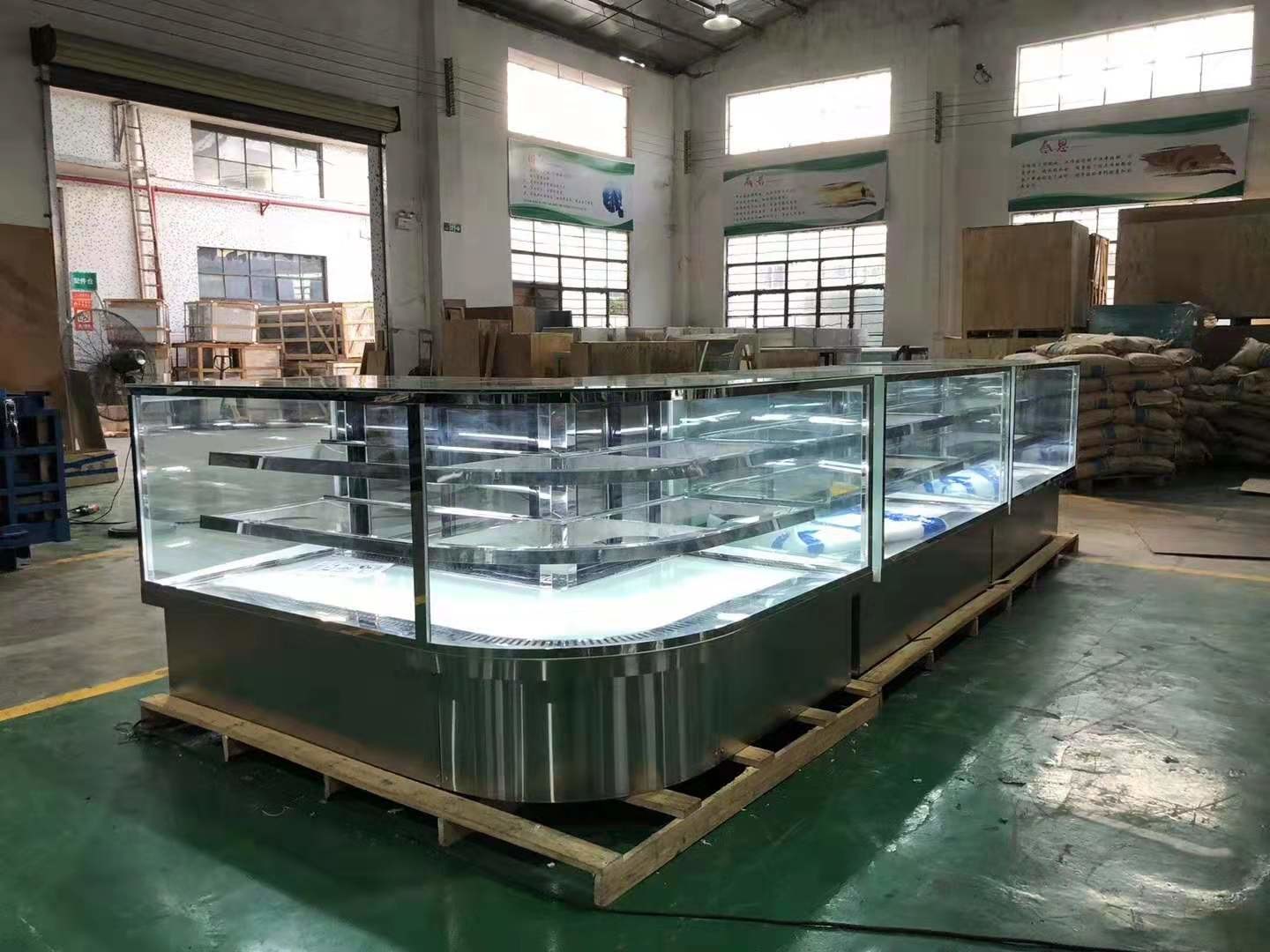 Marble Base Curved Glass Bread Cake Display Freezer