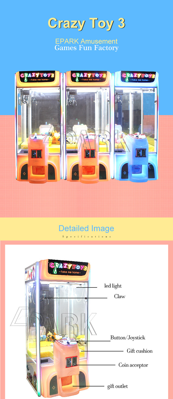 Doll Prize Coin Operated Vending Mini Claw Crane Machine With 12 Month Warranty