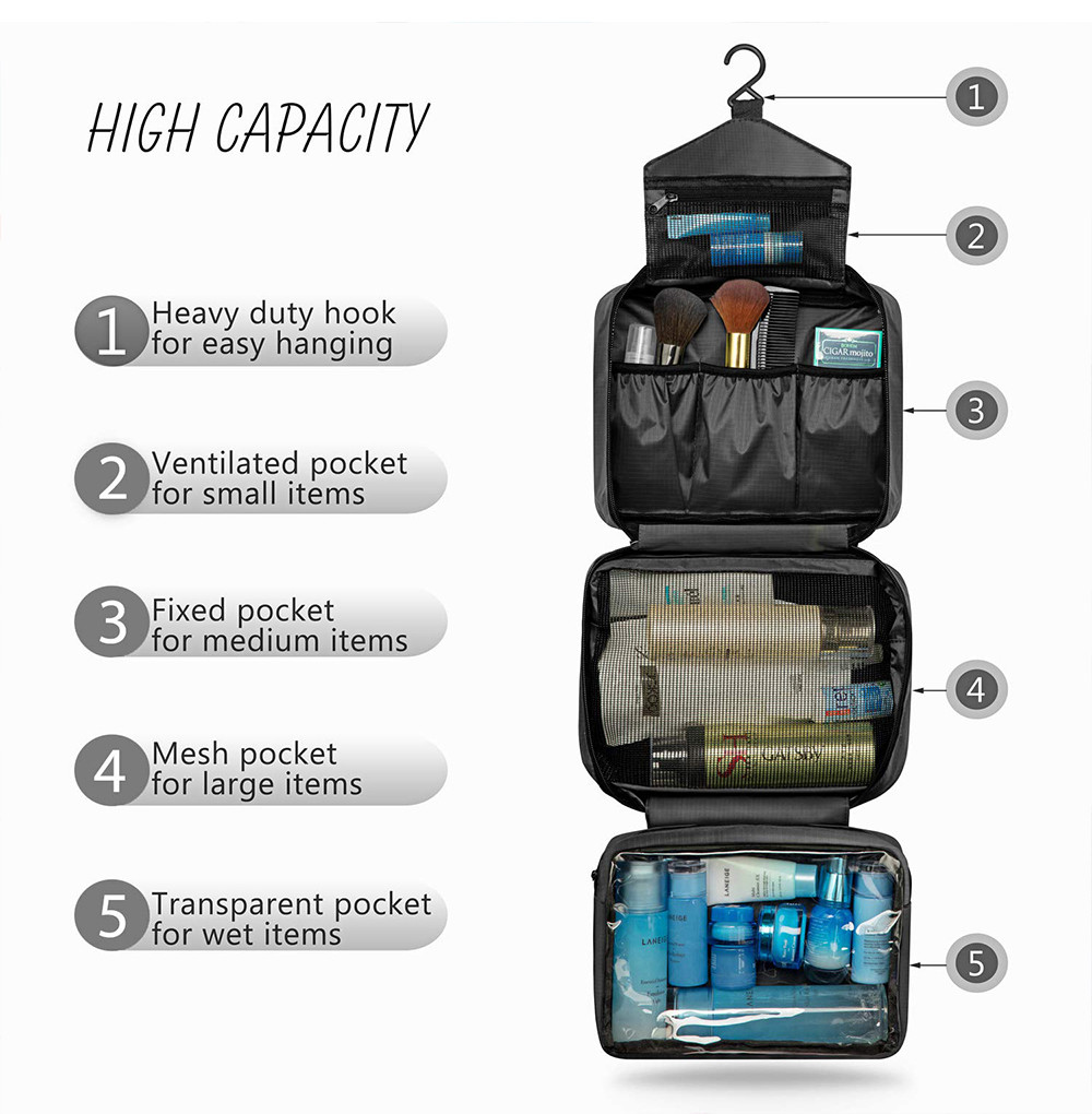 Unisex Folded Compact Toiletry Bag With 4 Compartments