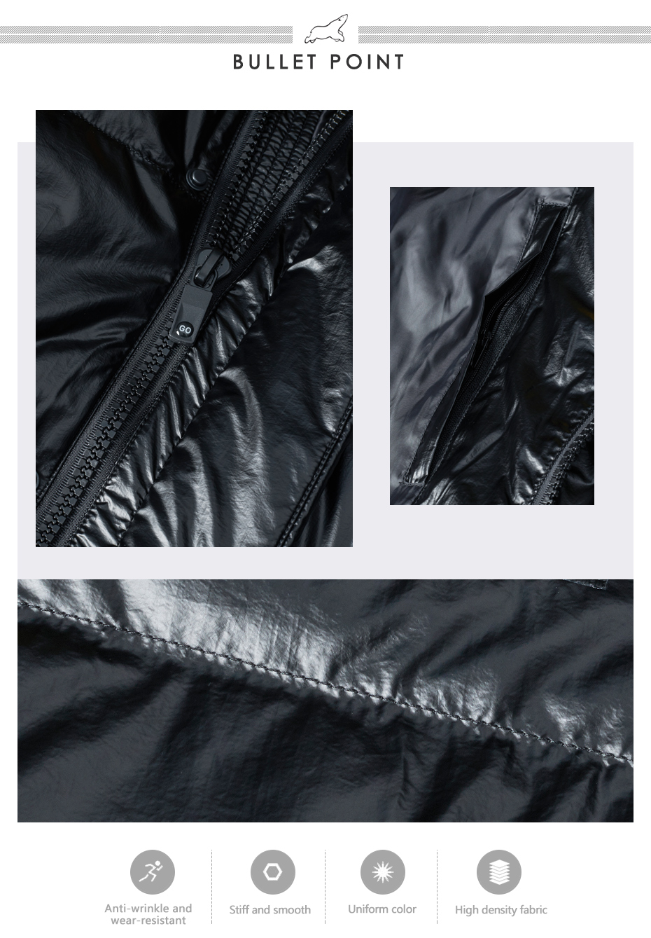 Bright Silver Waterproof, Windproof Jacket. short coat, shining fabric, waterproof, oilproof, black colour