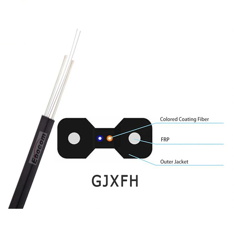 Overhead GJXH/GJFXH FTTH drop cable 2 core G657A SM indoor FRP strengh member black LSZH networking wire