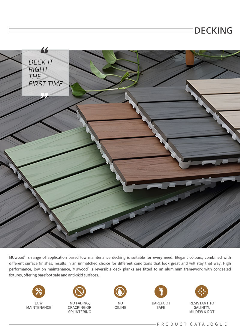 Outdoor Square Wood Deck Tiles Weather Resistant Interlocking Design