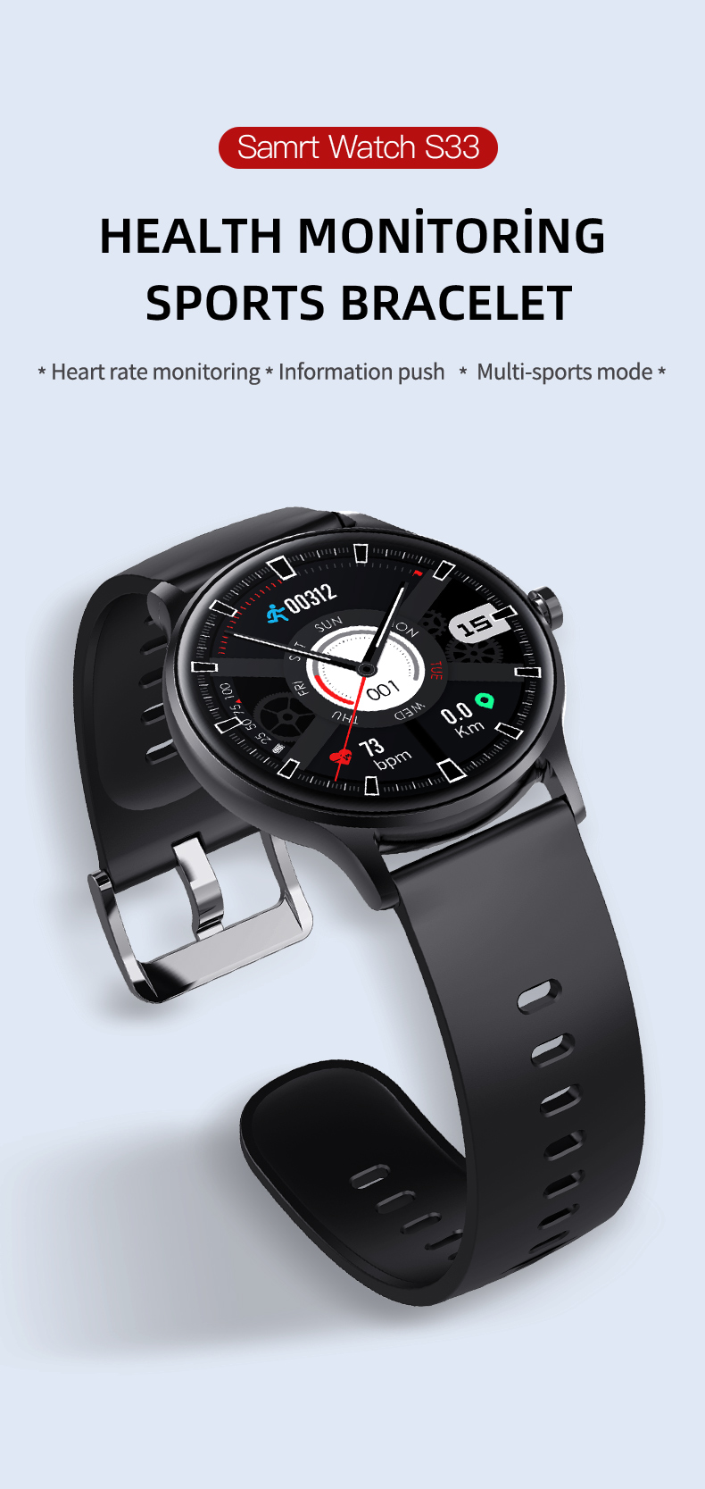 1.28inch IP67 smart bluetooth bracelet PC ABS Bottom Shell Material