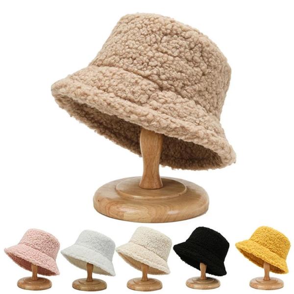 Unisex Harajuku Bucket Hat Graffiti Solid Fisherman Hat Autumn Winter Lamb Wool