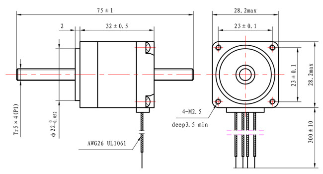 1.8 Degree Lead Screw Motor Mini Hybrid NEMA 11 Non Captive Stepper Motor Tr5×4