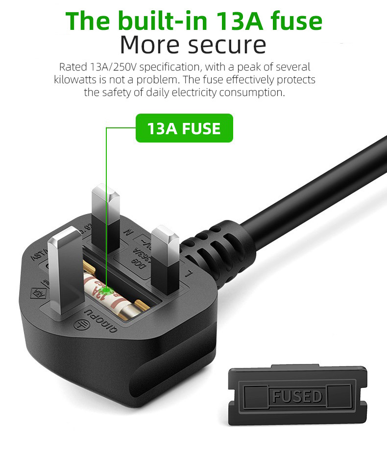 Custom 3 Pin UK Power Cord Cable Laptop Electric Plug 3x0.75mm2