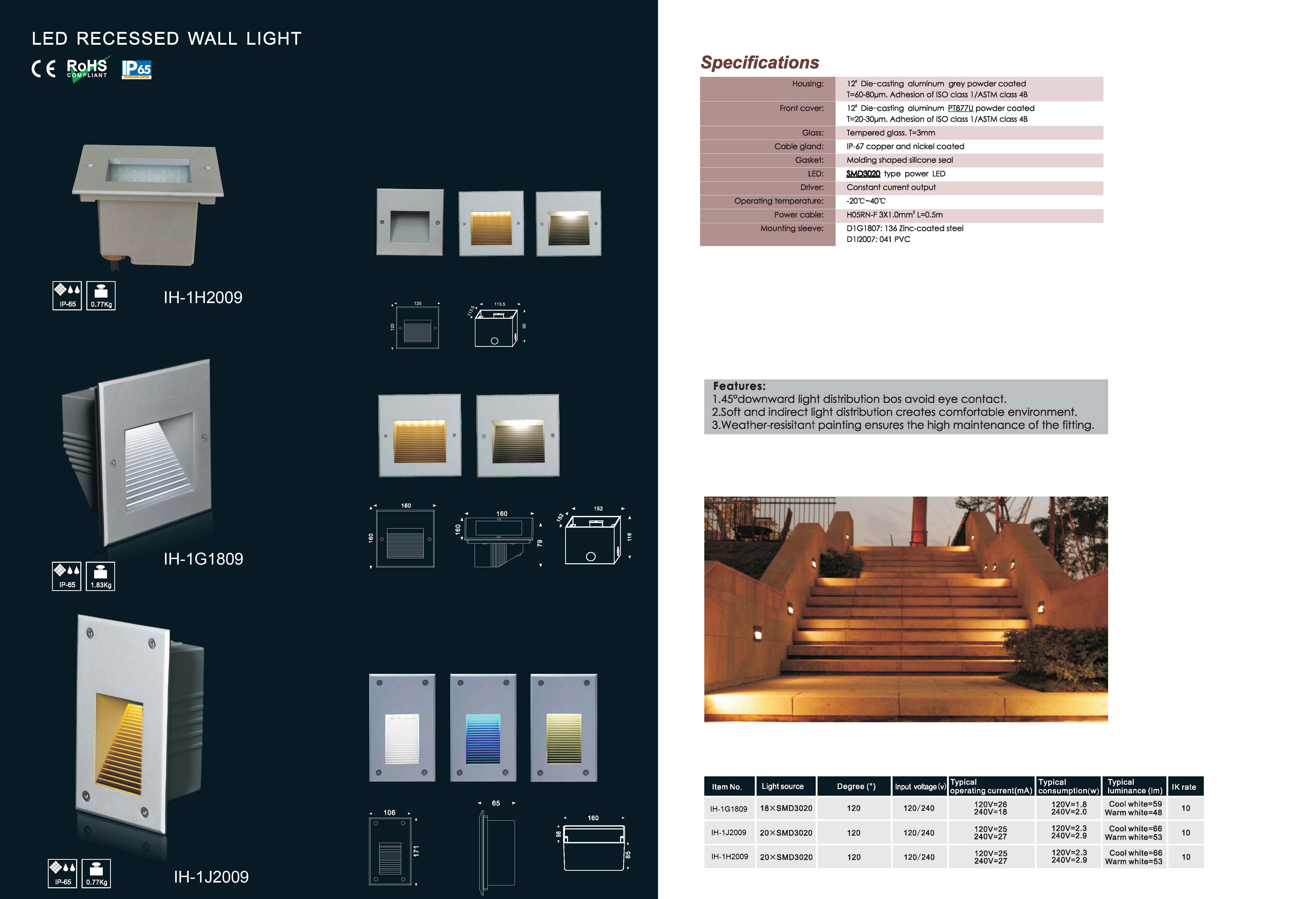 Square Led Mounted Wall Light Recessed 120 Degree Led Stair Lighting