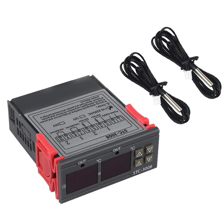 STC-3008 12V 24V 220V Dual Digital Temperature Controller Two Relay Output Thermostat Thermoregulator