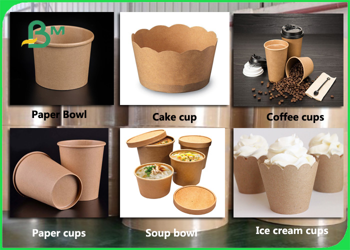  Food Grade 270 + 15g PE Coated Virgin Brown Cup Stock Paper Rolls