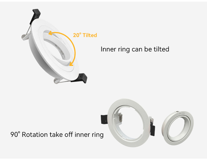 Commercial Lighting Recessed Spotlight Frame With 20° Tilt And Rotating Housing