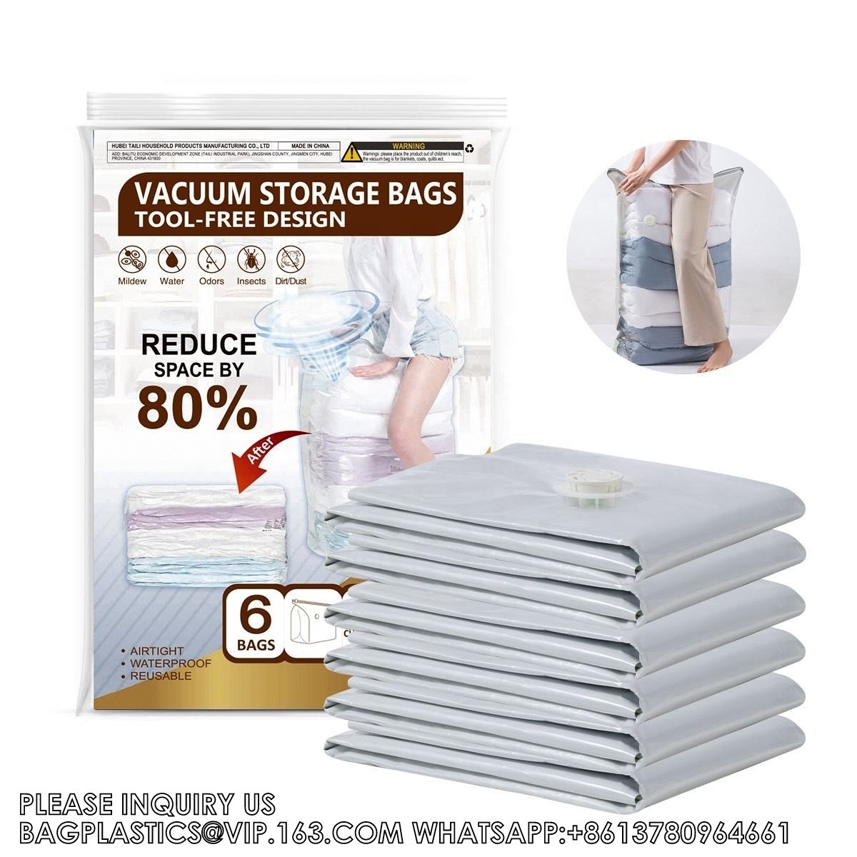 Big Size Space Saving Compressed Polyester Vacuum Storage Bags Combo 12 Pack Foldable For Clothing With Hand Pump
