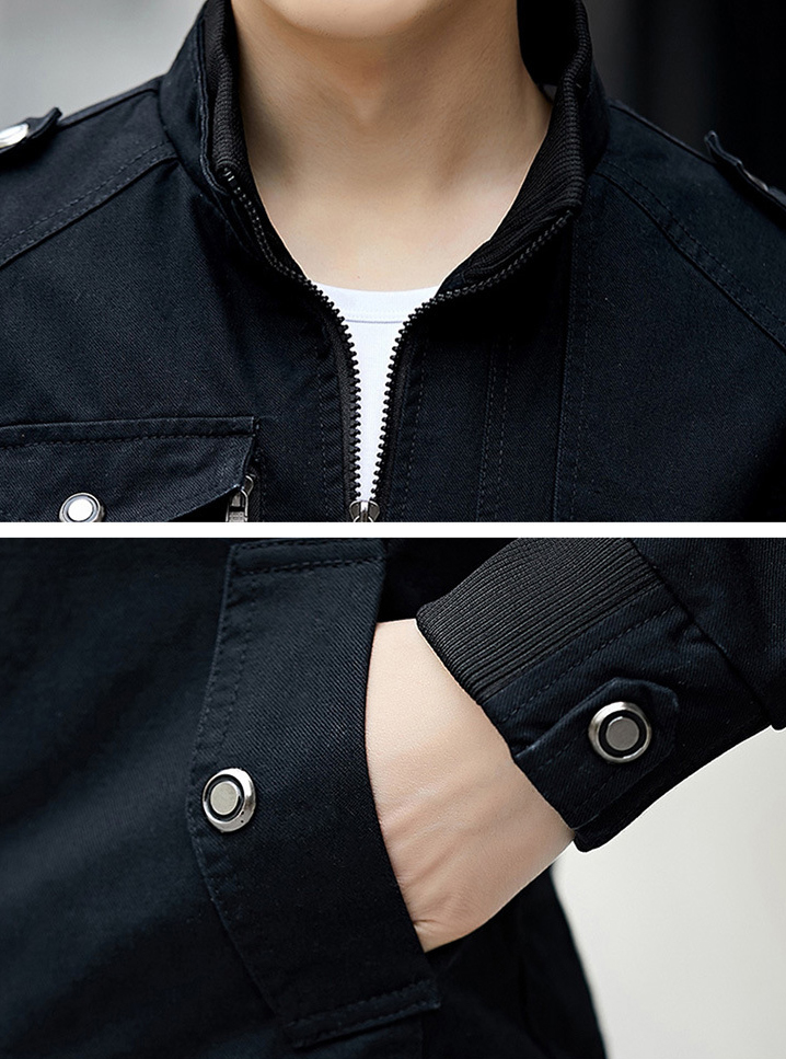 Windbreaker Winter Warm Turtleneck Outerwear Utility Solid Cotton Trendy Slim Men Bomber Plus Size Coat Workwear Jacket