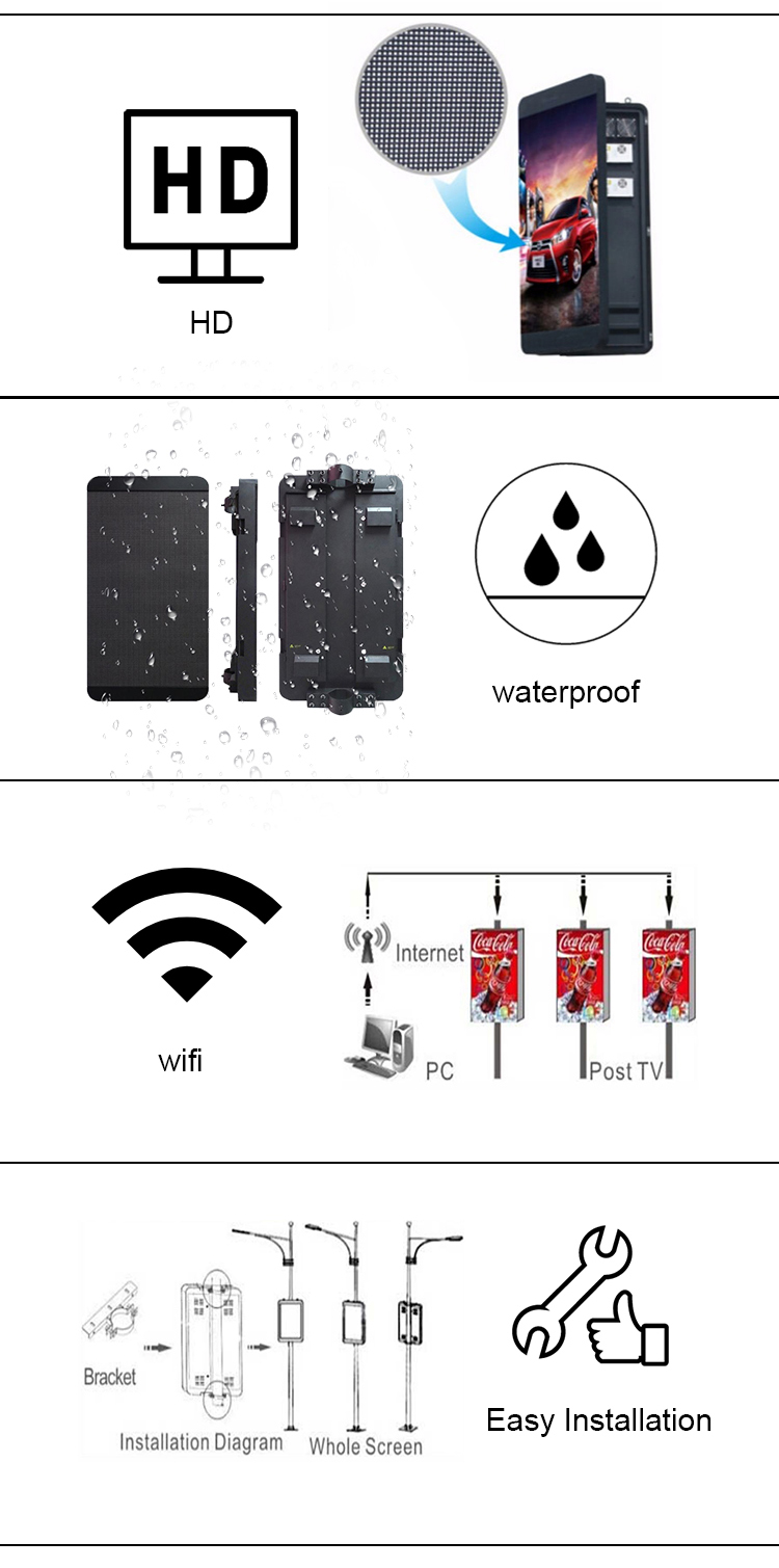ODM WIFI 3G 4G Wireless Advertising Pole Led Display Street Led Screen P3 P4 P5