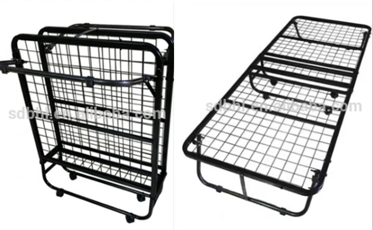 Hotel Single Bed Mattress Metal Foundation Folding Bed Frame with Space-Saving Design