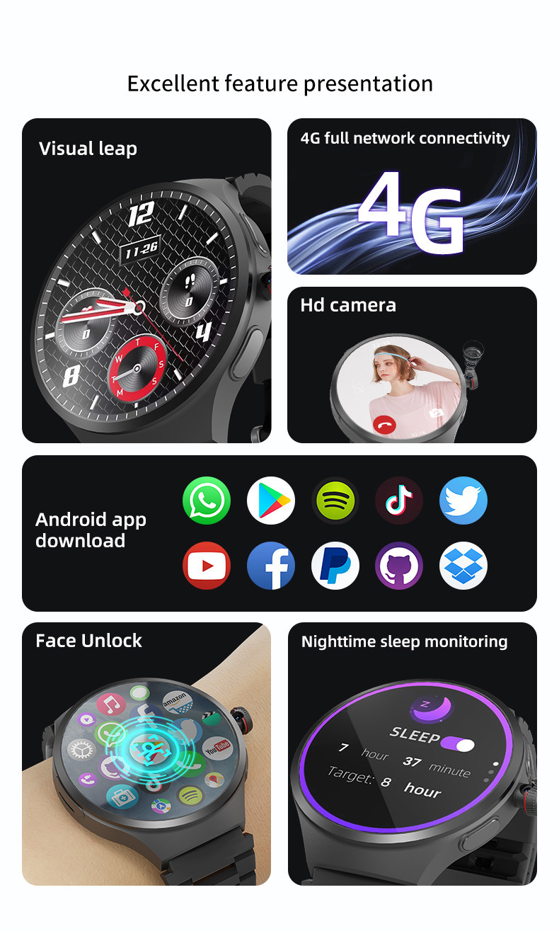 2025 NEW VP50 Smartwatch 4g/5g Sim Card Android 10.0 System 180° Pull Out Camera