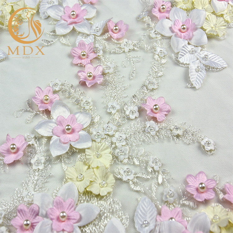 Luxury African Bridal Lace Fabrics Knitted Handwork Multicolor Flowers
