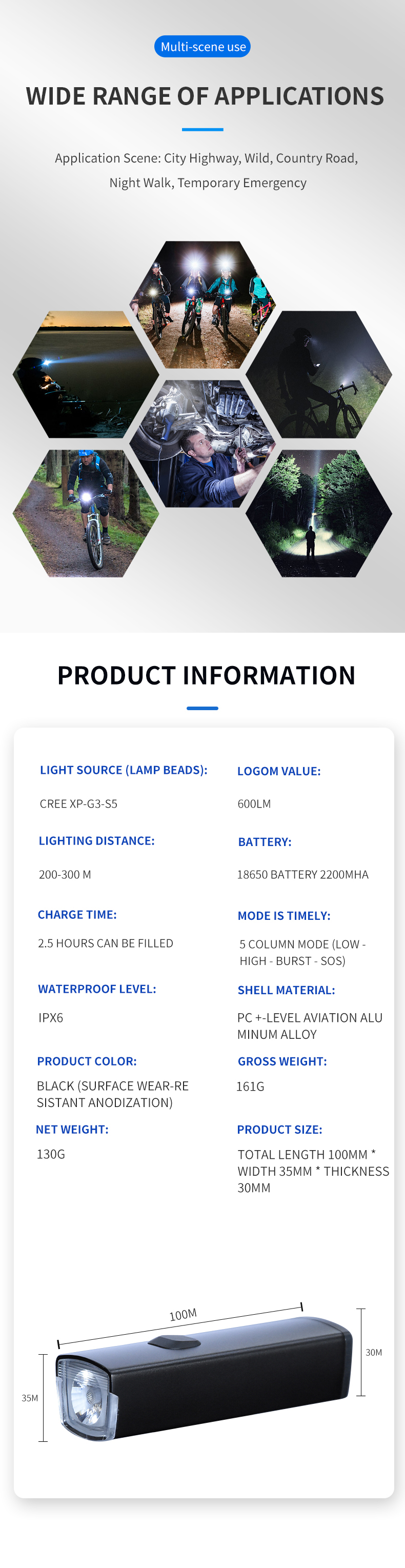 Front Waterproof USB Rechargeable LED Bicycle Light 600LM Cycling Headlight 2200mAh