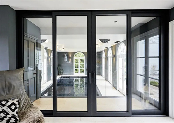 SKATE Aluminium Narrow Frame Glass Double Sliding Doors With Rolling Pull Opening Method