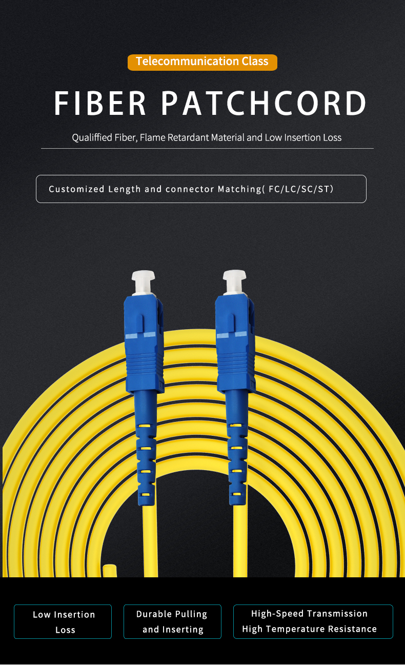 1core Fiber Optic Patch Cord SC To SC UPC/APC 2.0mm/3.0mm G652D/G657A for in FTTH