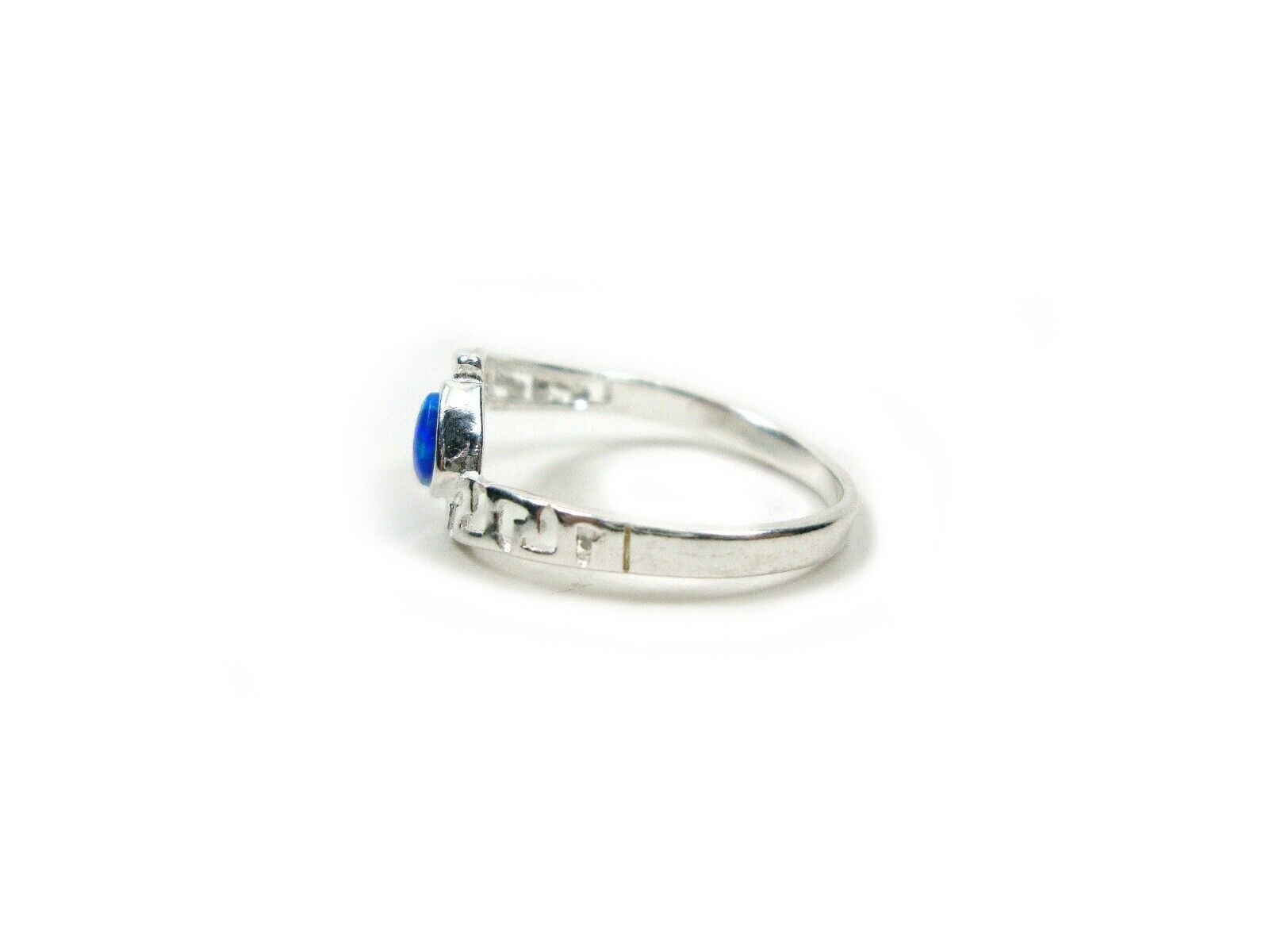 Sterling Sliver 925 Ancient Greek Meander Key Modern Fire Rainbow Blue Opal Engagement Ring