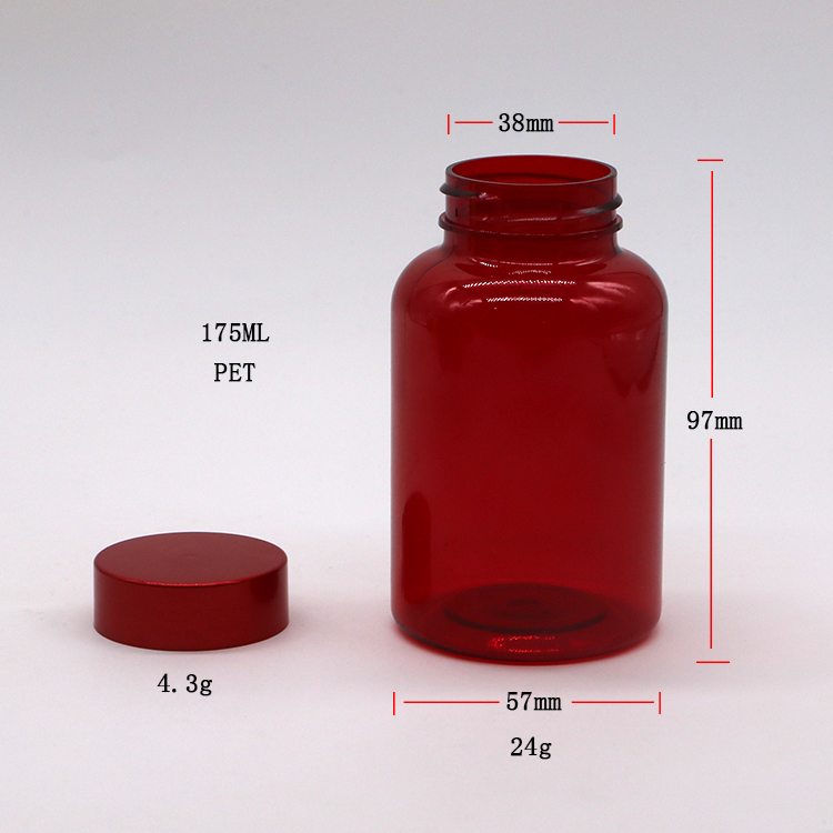 PET Empty Plastic Capsule Pill Medicine Bottle with CRC Screw Flip Top Caps 175ML/CC/6OZ