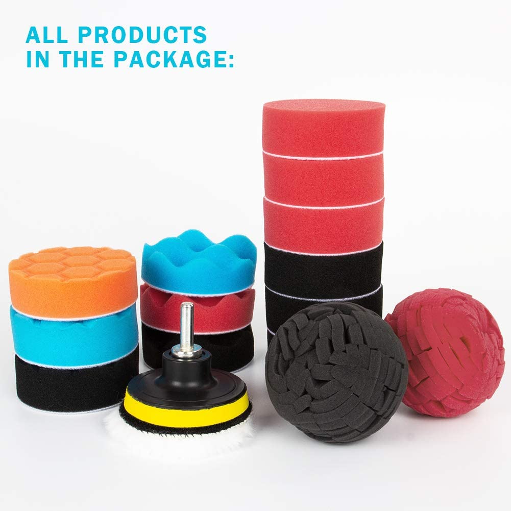 17PCS 3 Inch Car Polishing Pads Sponge Buffing Pads With M10 Drill Adapter