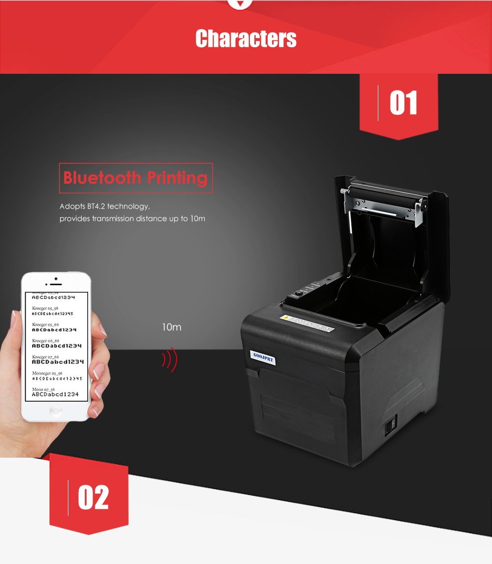 Ticket Barcode Wireless POS Printer Lan Port 300mm/s 12V 1A Power GOOJPRT