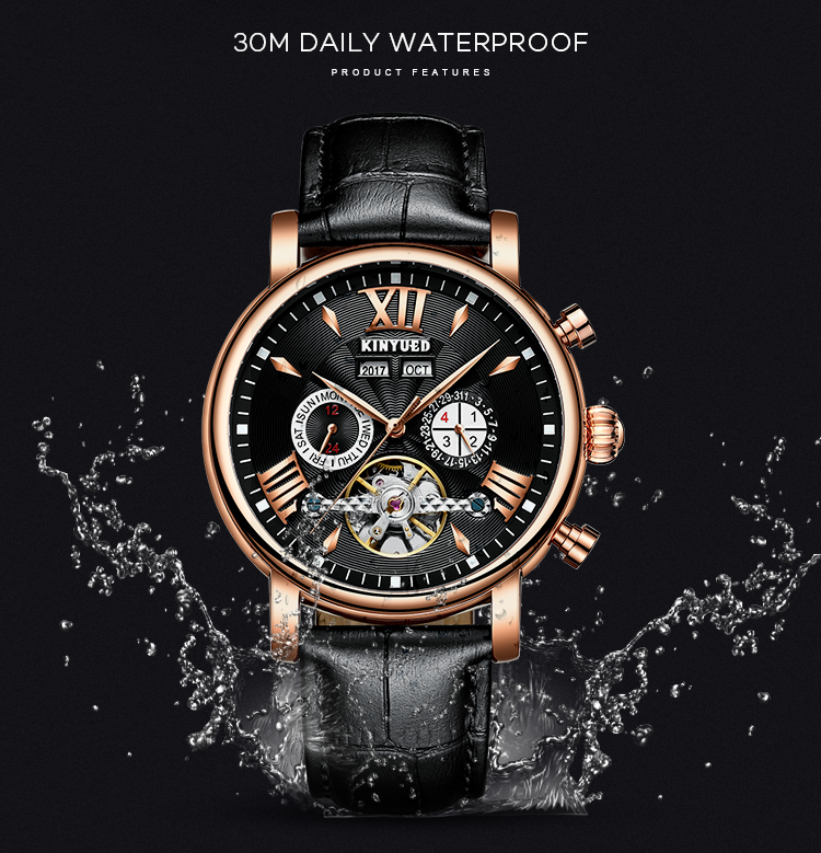 KINYUED new design automatic men watches movement leather luxury relojes wristwatches