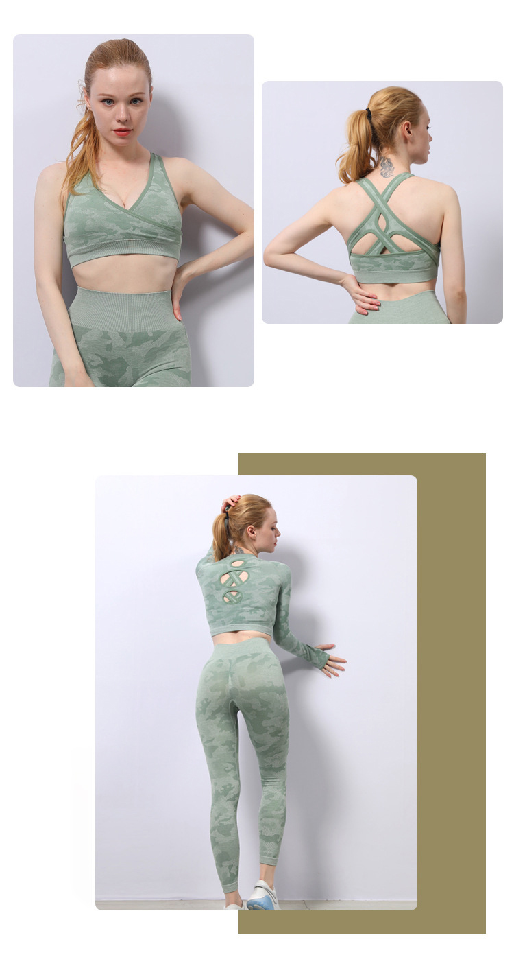 Light Camo ZH High Waisted Workout Leggings And Crop Top Set 3D Criss Cross Back Sports Bra