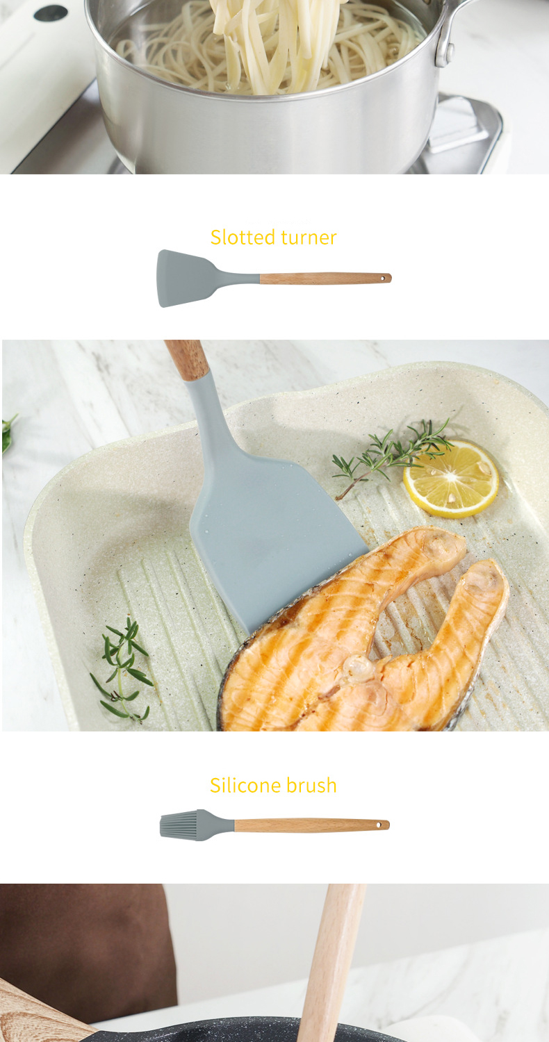 Hygiene Colorful 8 Piece Silicone Stainless Steel Kitchen Utensils For Cooking