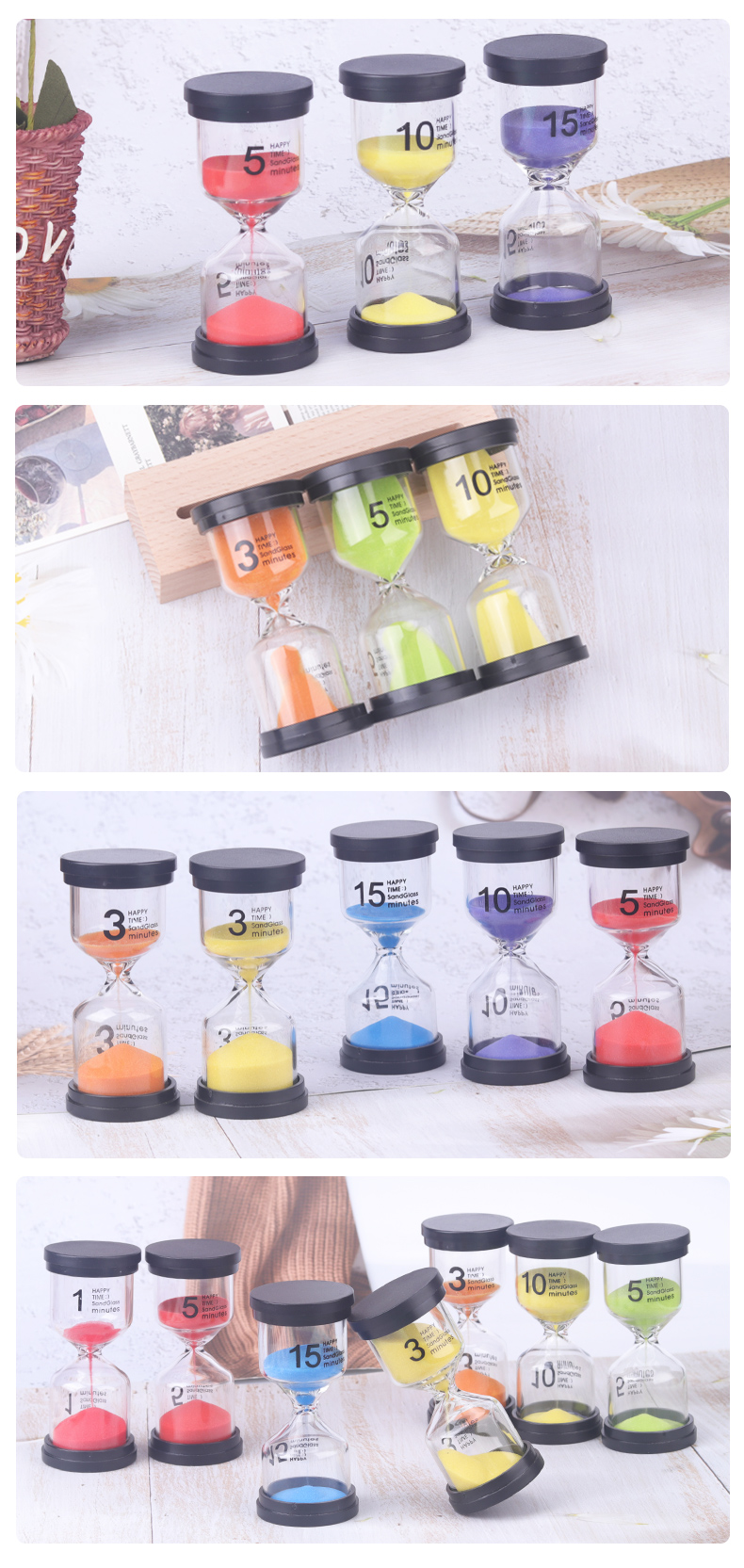 Safety Colorful 1 3 5 Minute Hourglass Sand Timer For Kids Game