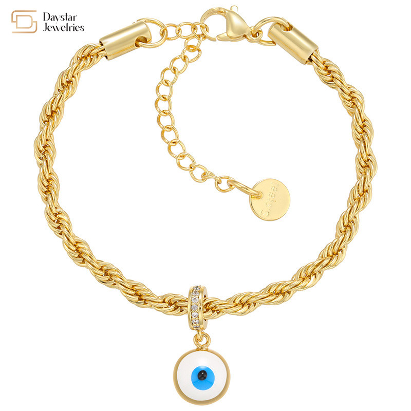 Twisted Gold Plated Stainless Steel Jewelry Enamel Evil Eye Pendant Bracelet