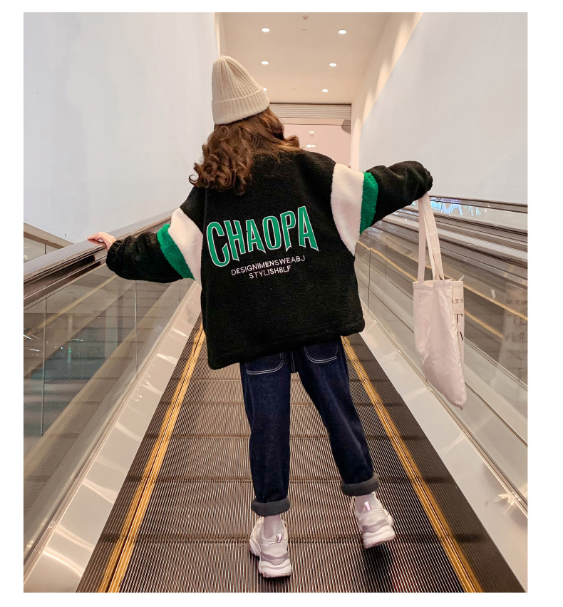 Girls Cotton Warm Embroidered Lamb Wool Padded Coat Windproof