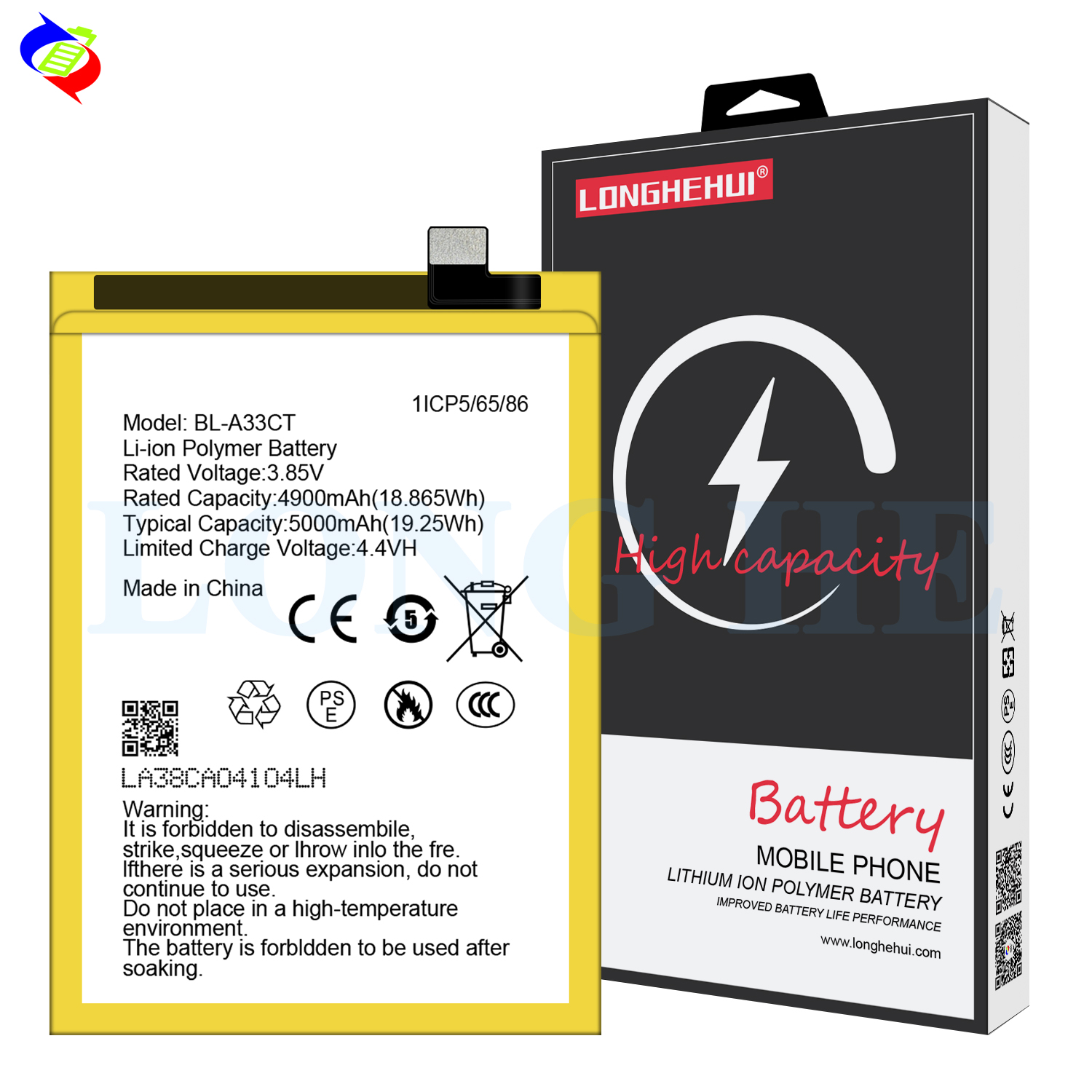 5000mAh 3.85V Rechargeable Li-ion Polymer Battery BL-A33CT for Mobile Phone General Mobile GM22