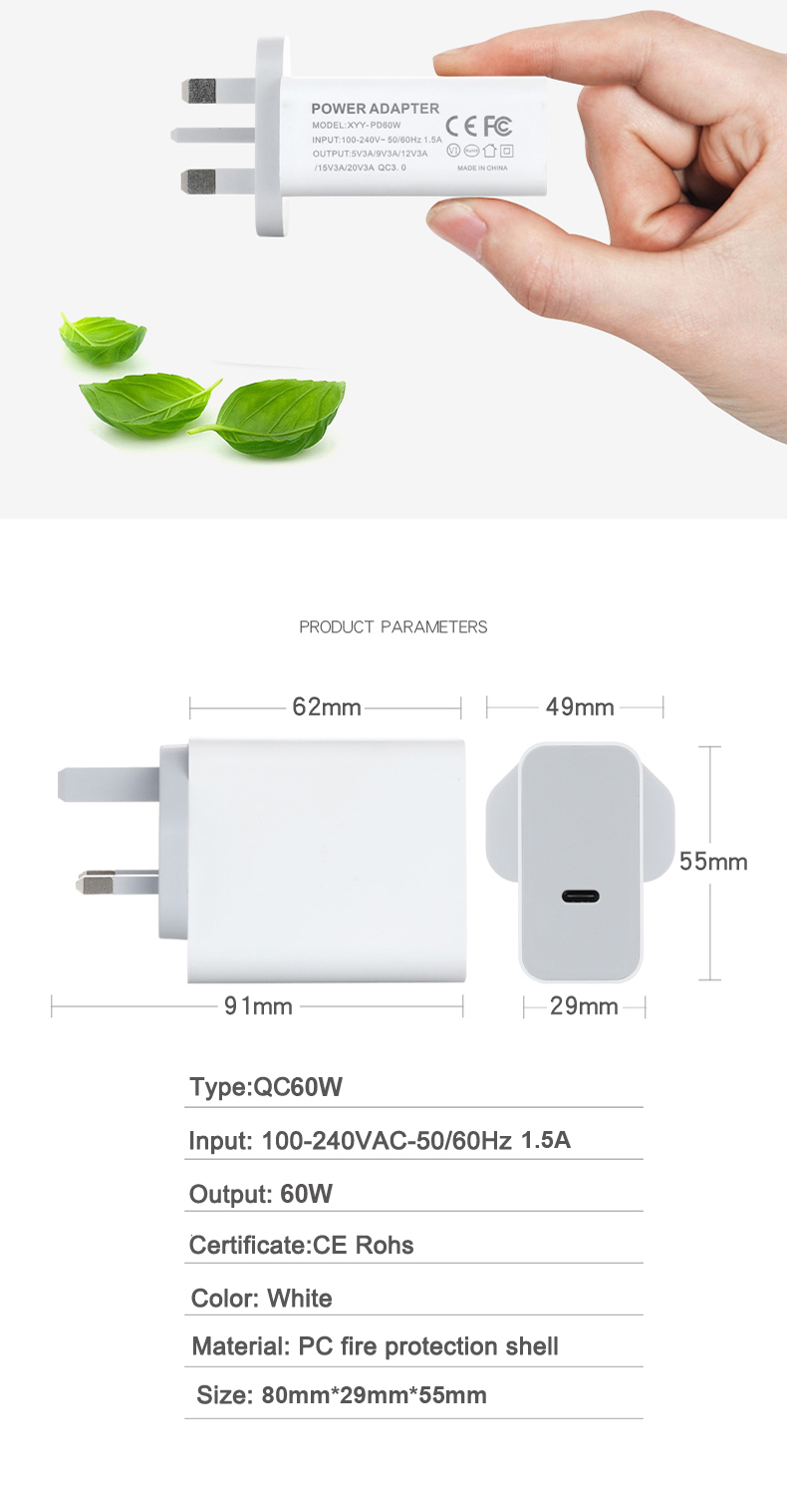 Uk Plug Fast Type C Mobile Phone Wall Charger 5V 9V 12V 3A 15V 2.6A PD 36W 45W